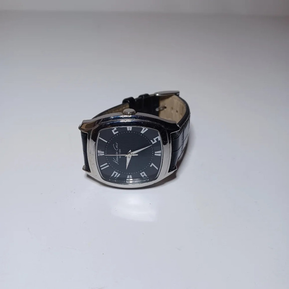 Kenneth Cole KC5147 Tonneau Stainless Steel Black Dial Leather Quartz Watch L1B - Picture 1 of 6